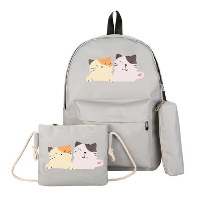 

3pcs Cute Cat Printed Backpack Women Clutch Shoulder Composite Handbags Set