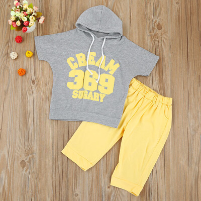 

Toddler Kids Baby Boys Girl Outfit Clothes Letter Hooded Tops T-ShirtPants 1Set