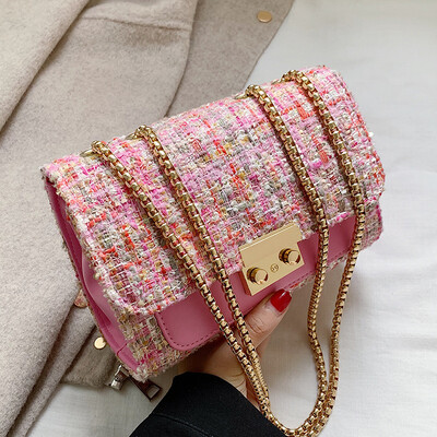 

Womens bag 2019 new fashion Korean version fashion woven chain single shoulder bag slanted small square bag