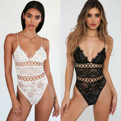 

Womens Teddy Bodysuit Sleeveless Lingerie Lace Leotard Top Backless Jumpsuit