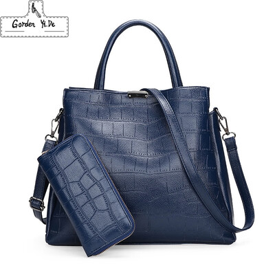 

Women Crocodile Pattern Handbag 2019 New Fashion PU Leather Leisure Tote Shoulder Bags Two Set Purse&Handbags Sac A Main