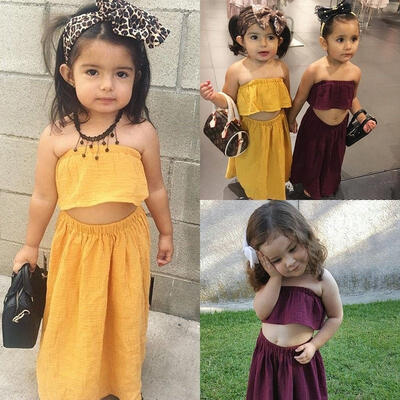 

Cute Kid Baby Girls Sleeveless Tops Skirt Maxi Prom Dress Party Pageant Costume