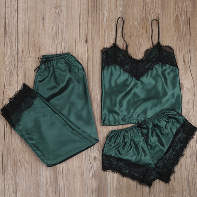 

US Fashion Women Silk Satin Pajamas Pyjama Set Sleepwear Homewear Nightwear
