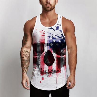 

Toponeto Mens Sleeveless Independence Day Printing Mesh Breathable Bodybuilding Sport Vest