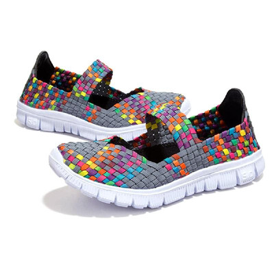 

Summer Women Breathable Casual Running Weave Shoes Mixed Color Ladys Sneaker Mesh Fabric Flat Shoes