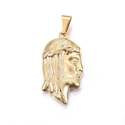 

304 Stainless Steel Pendants Large Hole Pendants Jesus Golden 38x21x5mm Hole 9x5mm