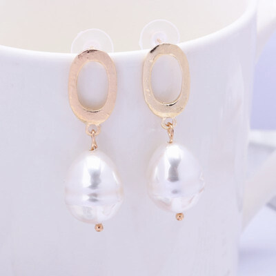 

EK314 New Design Metal Gold Color Circle Cross Heart Geometric Irregular Natural Imitation Pearl Drop Earrings for Women Jewelry