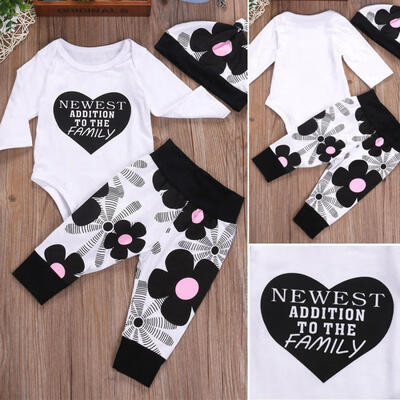 

Cute Newborn Baby Boys Girls Cotton Tops Romper Pants Hat Outfits Set Clothes