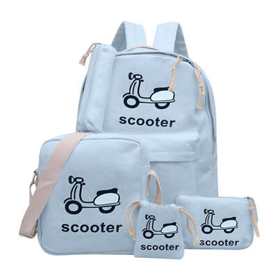 

5pcsSet Unisex Car Print Canvas Backpacks Shoulder Purse Clutch Schoolbags