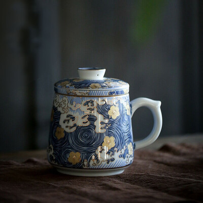

Ocean Wave & Plum Blossom Porcelain Tea Mug with Infuser 330ml 1115oz