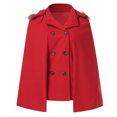 

Toponeto Women Ladies Winter Hooded Button Pocket Loose Irregular Hairy Coat Cloak