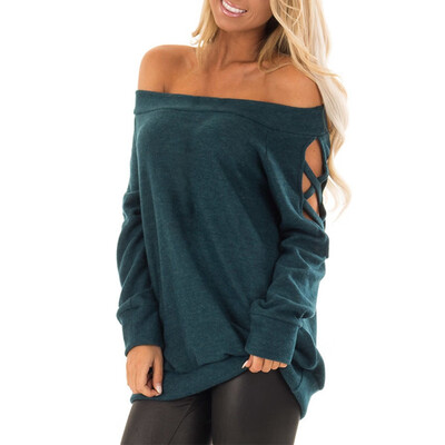

Sweater Women Tops Autumn Stylish Sexy Solid Color Long Sleeve Sweater Slash Neck Personality Sweater