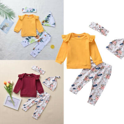 

US 4PCS Newborn Infant Baby Girls Tops Romper Floral Pants Outfits Clothes