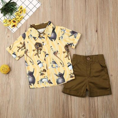 

Toddler Baby Boy Shorts Outfits Summer Cartoon Animals Lions Printed Short Sleeve Shirts Brown Shorts Pants1-6 Years