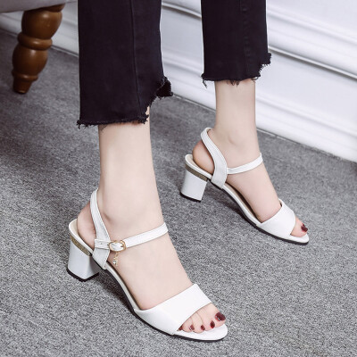 

Rose Fashion Lady Solid Color Wild Fish Mouth Buckle Wear High-Heeled Sandals