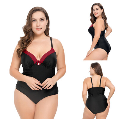 

Roseonmyhand Womens Casual Plus Size Stitching Multicolor Bikini One-piece Swimsuit
