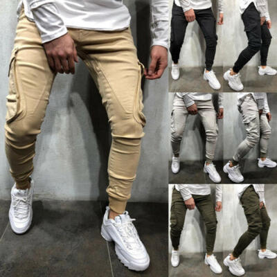 

Mens Slim Fit Urban Straight Leg Trousers Casual Pencil Jogger Cargo Pants