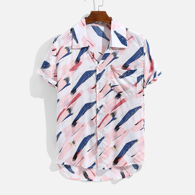 

Toponeto Mens Printed Hawaiian Loose Beachwear Short Sleeve Casual Buttons Shirt