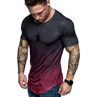 

Toponeto Fashion Mens Summer Slim Casual Fit Gradient Color Short Sleeve Top Blouse