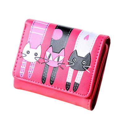 

Womens Lovely Cartoon Cat Pattern Coin Purse Card Holder Trifold Short Wallet