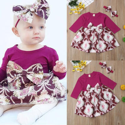 

Infant Kid Baby Girl Party Princess Floral Long Sleeve Pageant Dress Set 6 -4 T