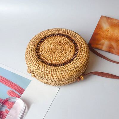 

Gobestart Circle Handwoven Bali Round Retro Rattan Straw Beach Bag Crossbody