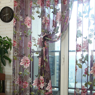 

1X Peony Curtain Door Curtain Window Room Divider Curtain Valance 100200Cm