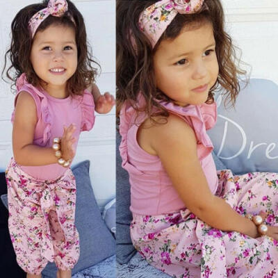 

Newborn Kid Baby Girls 3pcs Outfits Ruffle Tops T Shirt Floral Pants Clothes Set