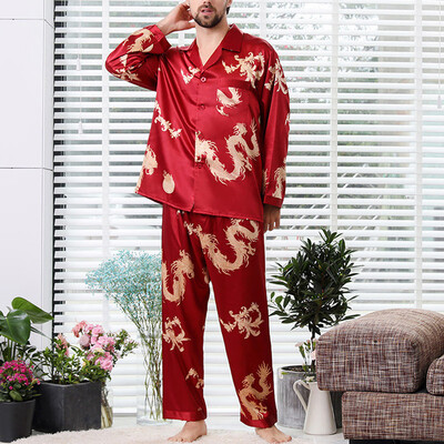 

Mens Faux Silk Pajamas Pyajamas Set Sleepwear Nightwear Long Sleeve Loungewear