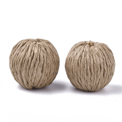

Handmade Paper Woven Beads with Wood Inside Imitation Raffia Round BurlyWood 2527x25mm