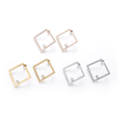 

304 Stainless Steel Stud Earrings with Rhinestone Rhombus Mixed Color 395x415x4mm Pin 07mm