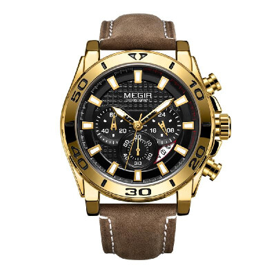 

MEGIR 2094 Men Watch Quartz Sport Simple Wristwatch Leather Strap 3ATM Waterproof Calendar Chronograph Luminous Hands Fashion Casu