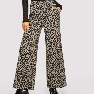 

Tailored Womens High Waisted Leopard Casual Trousers Fall Wide Leg Pants