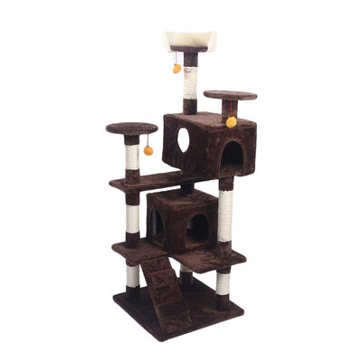 

Ktaxon 52" Brown Pet Cat Tree Play House Tower Condo Bed Scratch Post Toy Balls