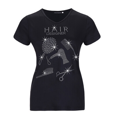 

Women Plus Size Hair Stylist Bling Bling Rhinestones T-Shirt Salon Designer