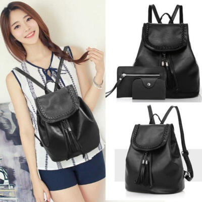 

3pcs Backpack PU Leather Shoulder Bag Schoolbag Tote Handbag Rucksack for Lady Girl