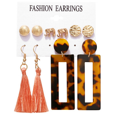 

Creative Flower Leaves Earrings Set Metal Piece Polygon Leopard Print Acrylic Earrings Multi-piece Suit