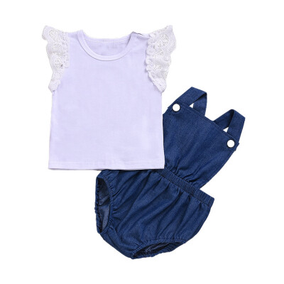 

Baby Girl Flare Sleeve Tops T-shirt Denim Romper Jumpsuit New Fashion Summer Bandage Playsuit Clothes Outfits