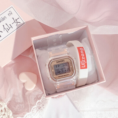 

White Transparent Box Electronic Watch Female Small Table Jelly Unicorn ins College Style Student Korean Edition Simple