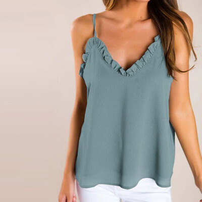 

Starmoon Women Summer Casual Chiffon Blouse Pleated Sleeveless Solid Beach Tank