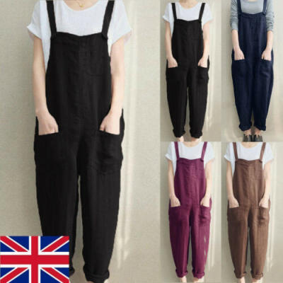 

Women Oversized Dungaree Cotton Linen Jumpsuit Playsuit Baggy Romper Trousers