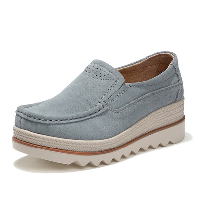 

LZJ 2019 Spring women flats shoes platform sneakers shoes leather suede casual shoes slip on flats heels creepers moccasins 3088