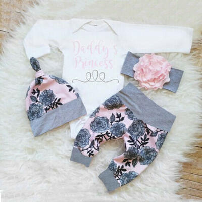 

0-24M Newborn Baby Girl Outfit Clothes Romper Top Pants Hat 3pcs Outfits Set