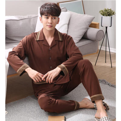 

Spring Autumn Mens Pajamas Set Sleepwear Long-Sleeved Turn-Down Collar Nightwear Homewear