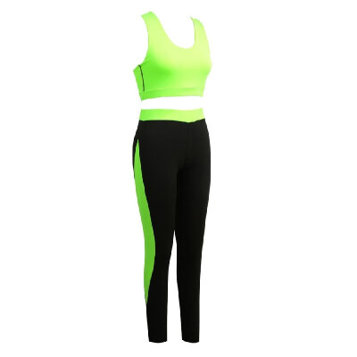 

Fashion Women Two-Piece Set Hollow Out Racerback O-Neck Elastic Waist Cropped Top Slim Trousers GreenRoseRed