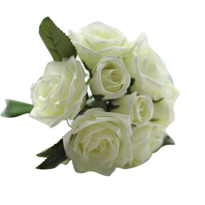 

Gobestart 9 Heads Artificial Silk Fake Flowers Leaf Rose Wedding Floral Decor Bouquet