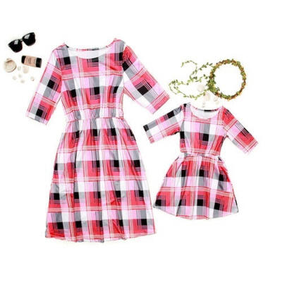 

Fashion Mother & Daughter Matching Dresses Women Girls Knee Length Dress Family Clothes