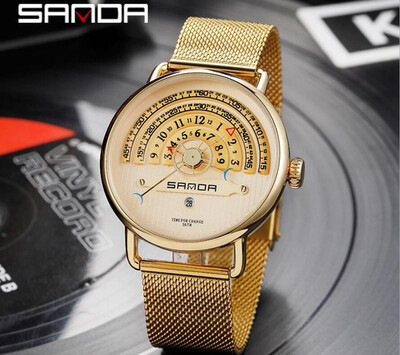 

Fashion Creative men luxury watches digital dial stainless steel mesh band brand personality male watch calendar quartz clock