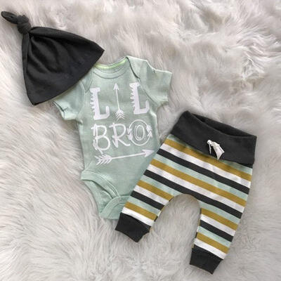 

3PCS Newborn Toddler Infant Baby Boy Girl RomperPantsHat Outfit Set Clothes