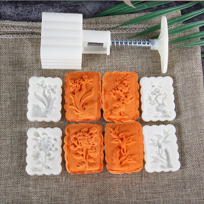 

Toponeto Mooncake Mold Flower Mid-autumn Festival Hand Press Moon Cake Cutter Molds Set